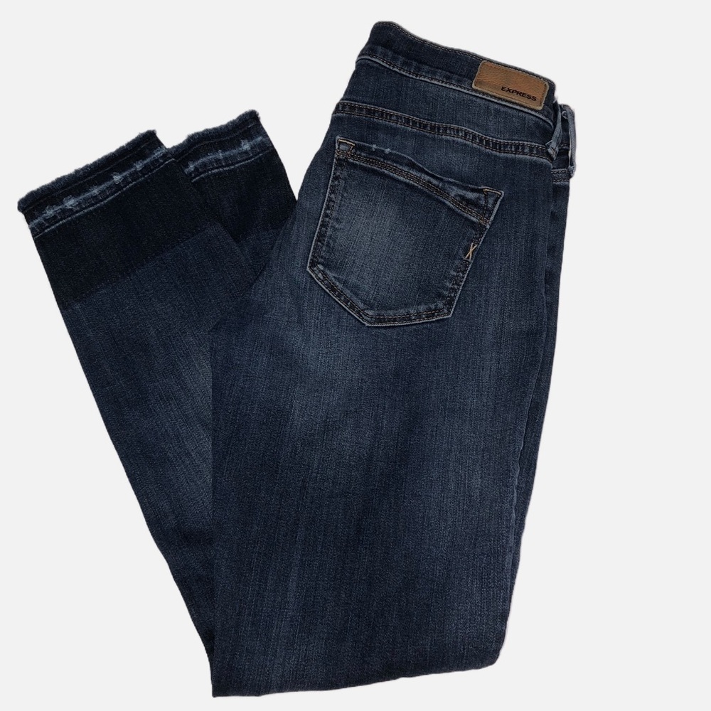 Express Size 0R Stretch Repreve Ankle Legging Mid Rise Blue Distressed Raw Hem
